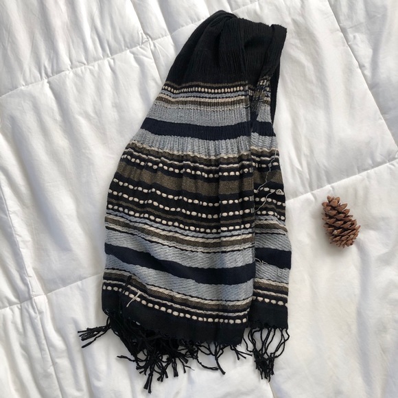 Fringed Light Blue-Gray/Bronze/Cream/Black Scarf - Picture 1 of 6